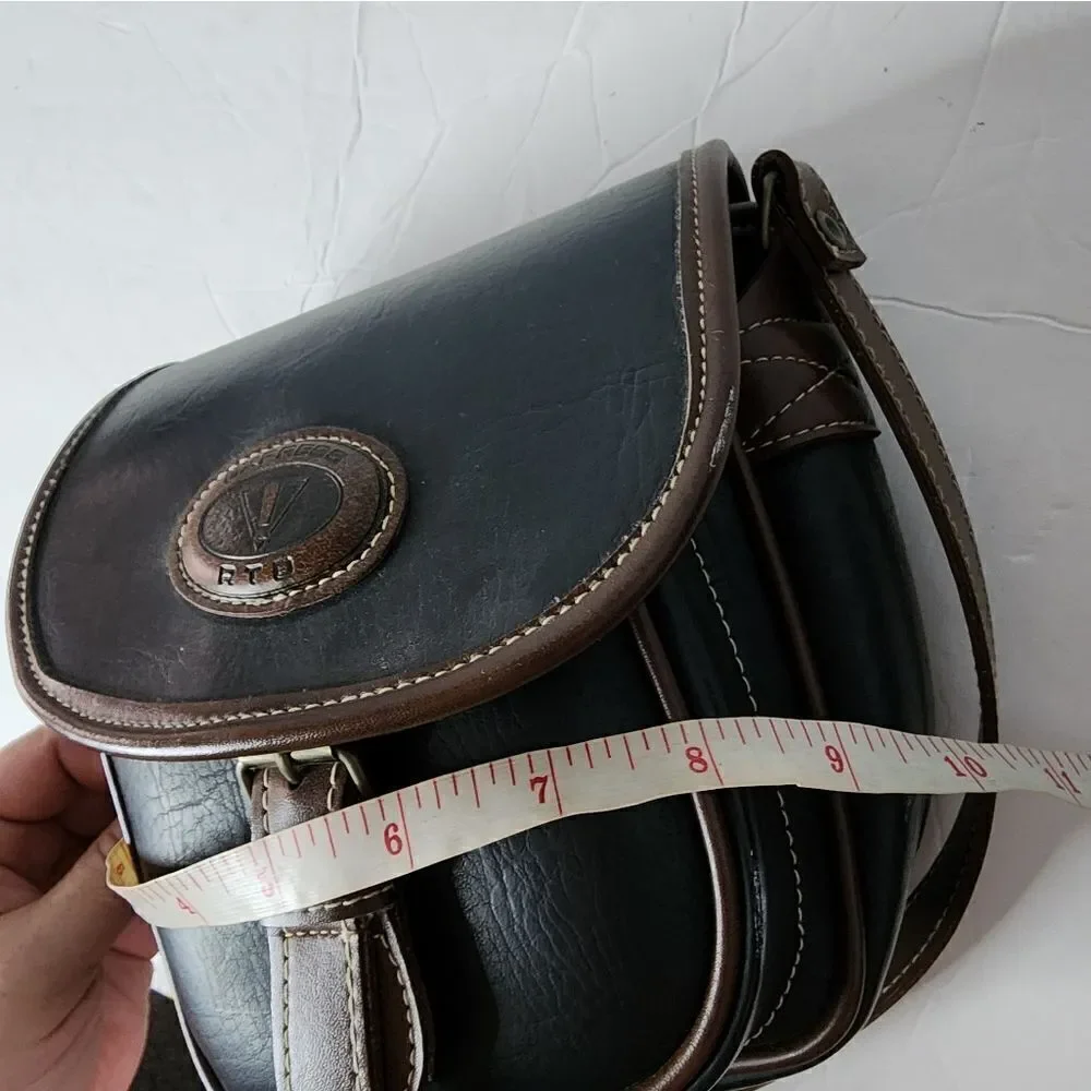 Express RTD shoulder vintage leather handbag two tone black/brown